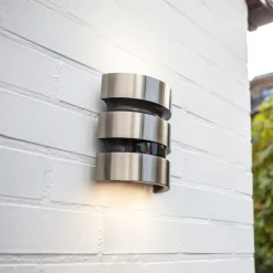 LED-ulkoseinävalaisin MAYA, ruostumaton teräs, korkeus 18 cm, IP44
