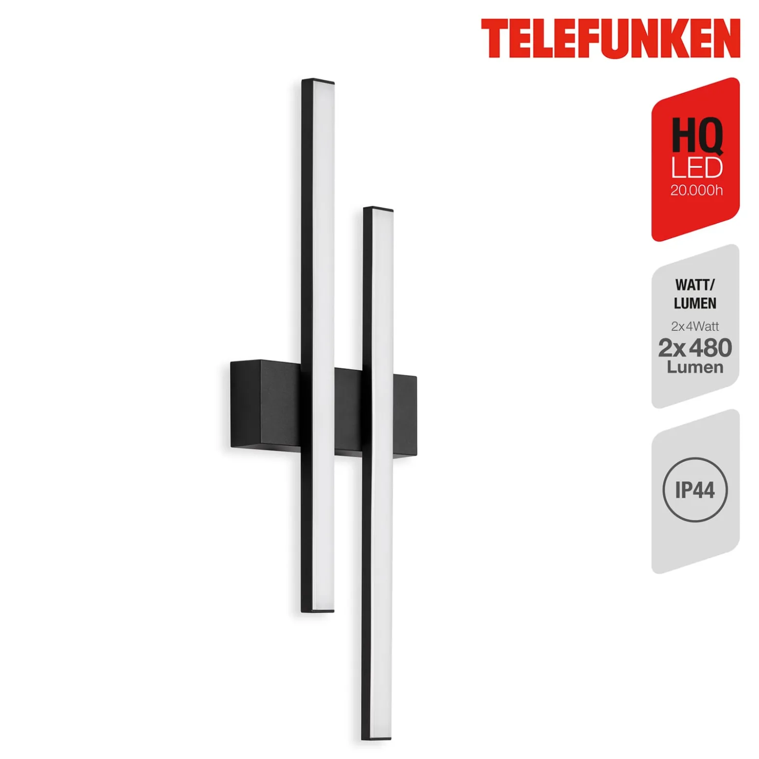 LED-ulkoseinävalo Graz suora 2-lamppuinen, musta