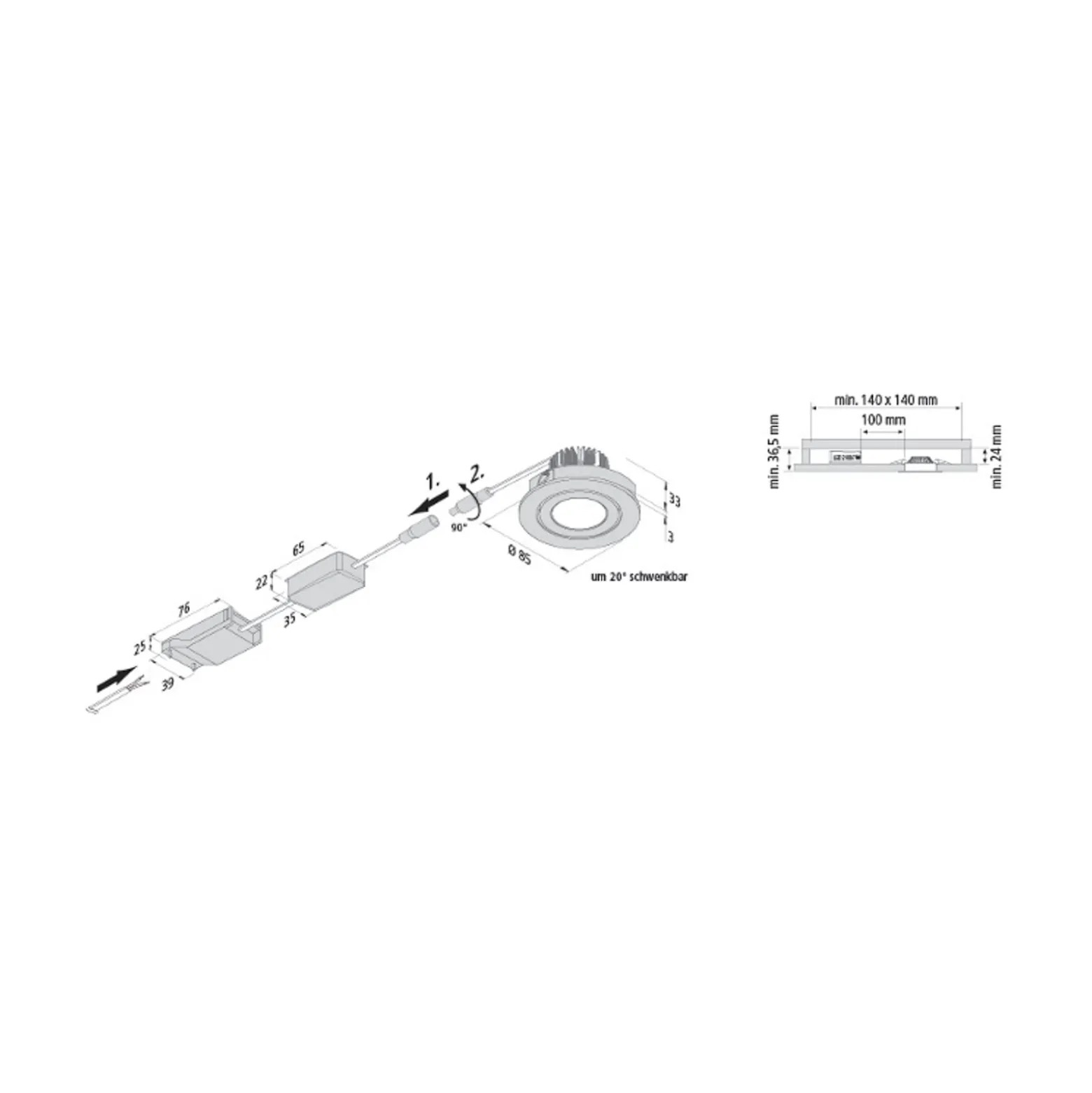 LED upotettava valaisin Eco SR 68 valkoinen 2700 K Ø 8,5 cm alumiini