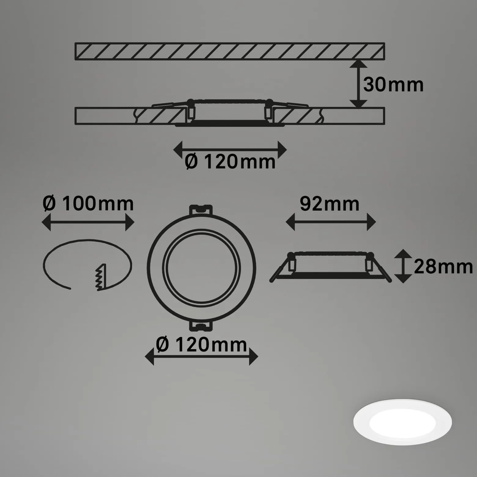 LED uppoasennusvalaisin Jeft, Ø12cm, valkoinen, 3 kpl, on/off, jäykkä