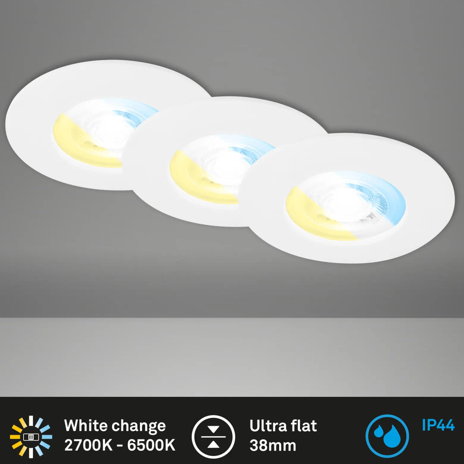 LED-uppokohdevalo 7605 IP44, 3 kpl, CTS, valkoinen