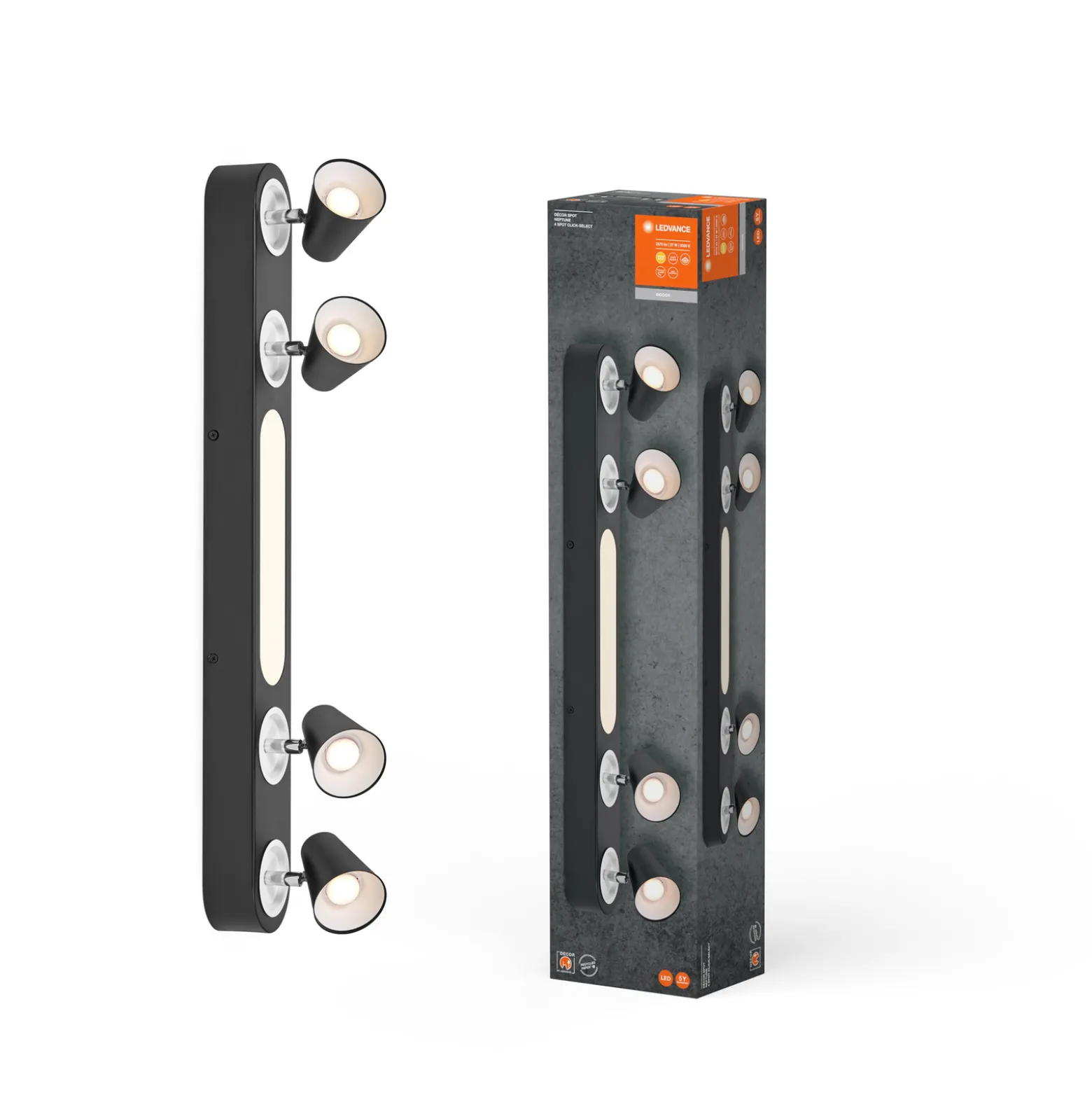 LEDVANCE LED-kattovalaisin Neptune, 4 spottia, musta