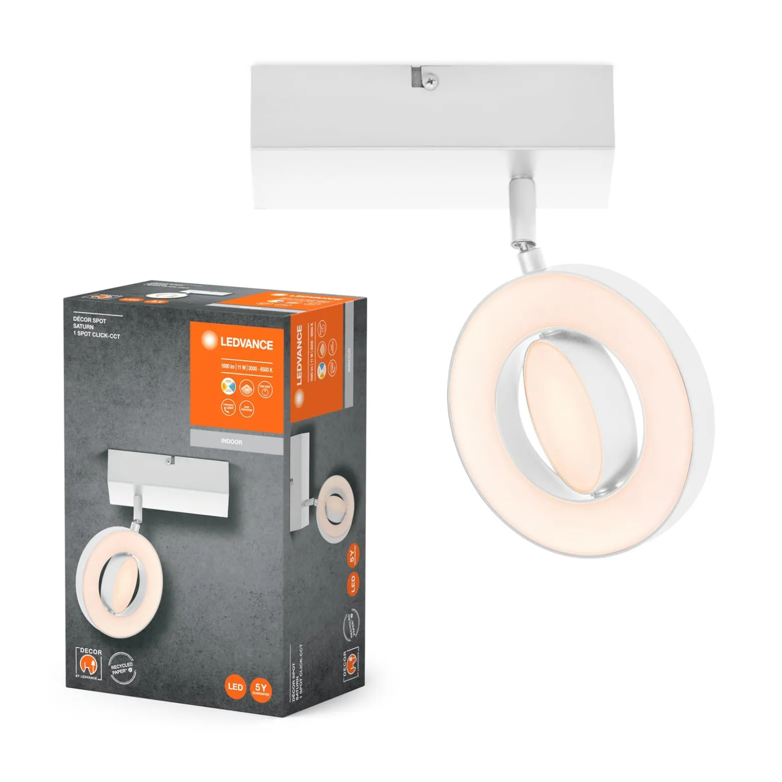 LEDVANCE Saturn CCT LED-seinävalaisin, kytkin, valkoinen