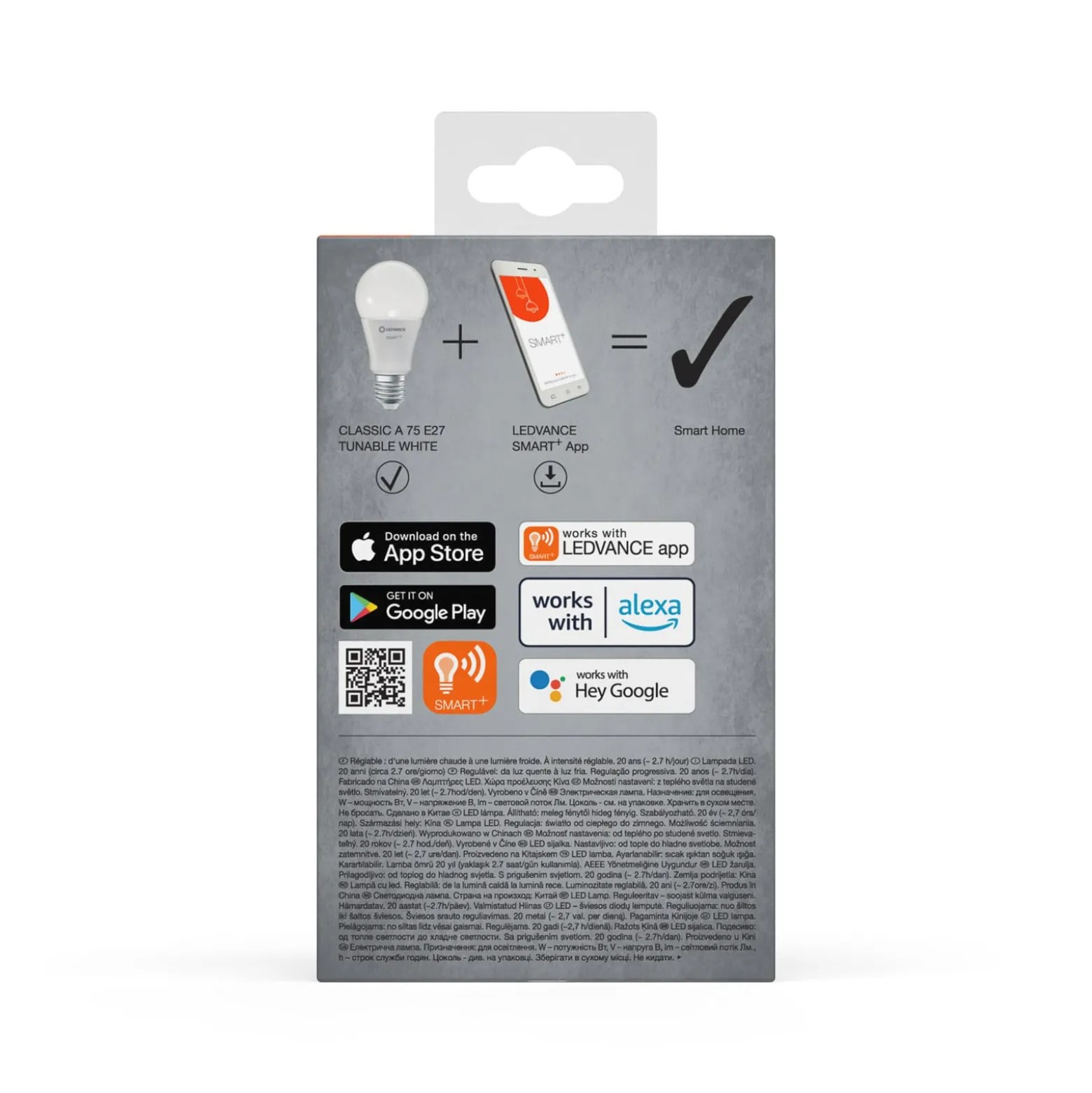 LEDVANCE SMART+ WiFi LED-lamppu Classic, E27 9,5 W CCT (CCT)