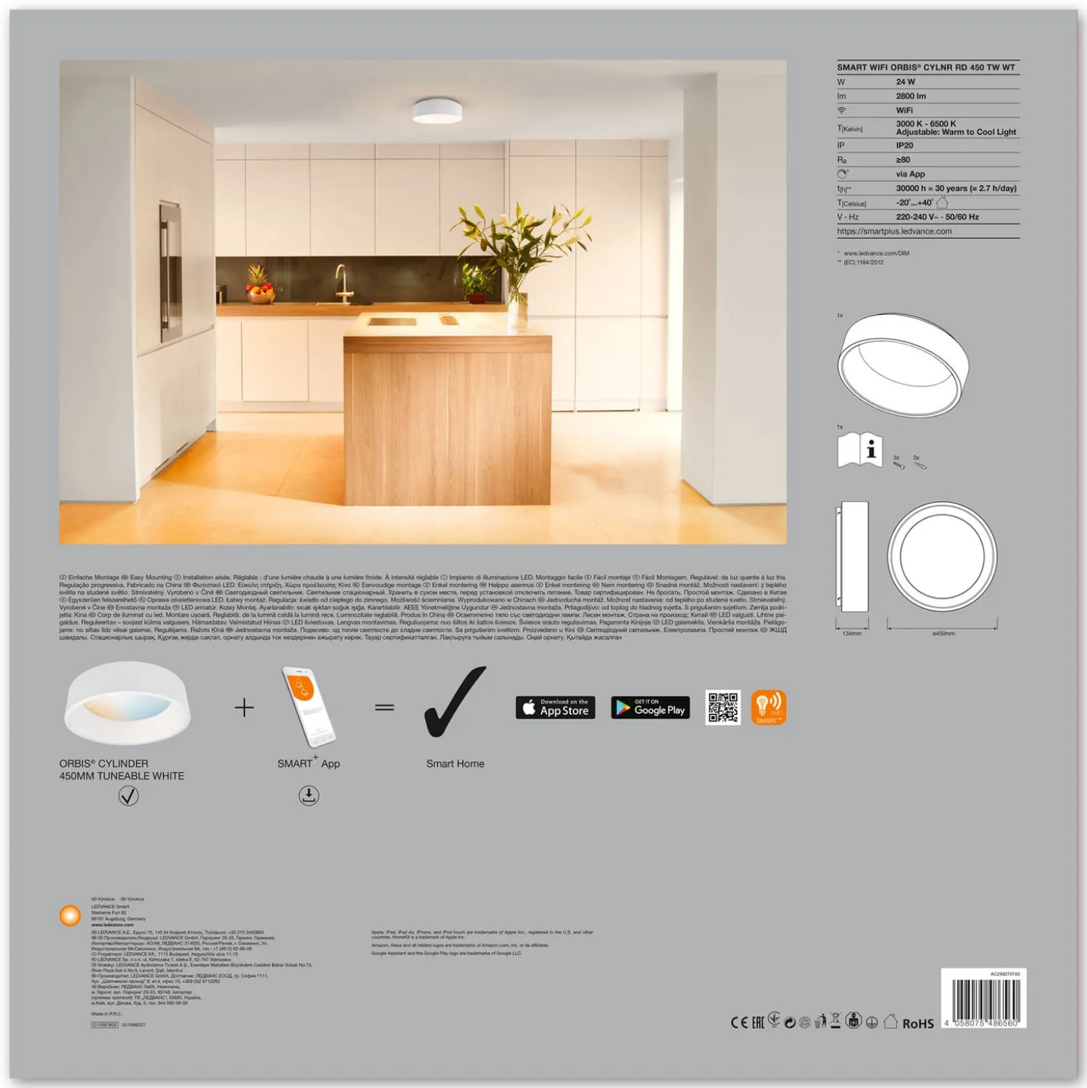 LEDVANCE SMART+ WiFi Orbis Cylinder CCT valkoinen