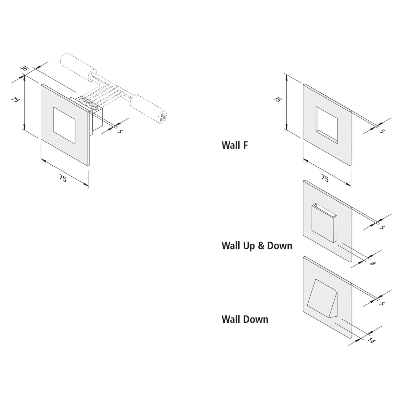 LED Wall Down upotettu seinävalo 1.8W