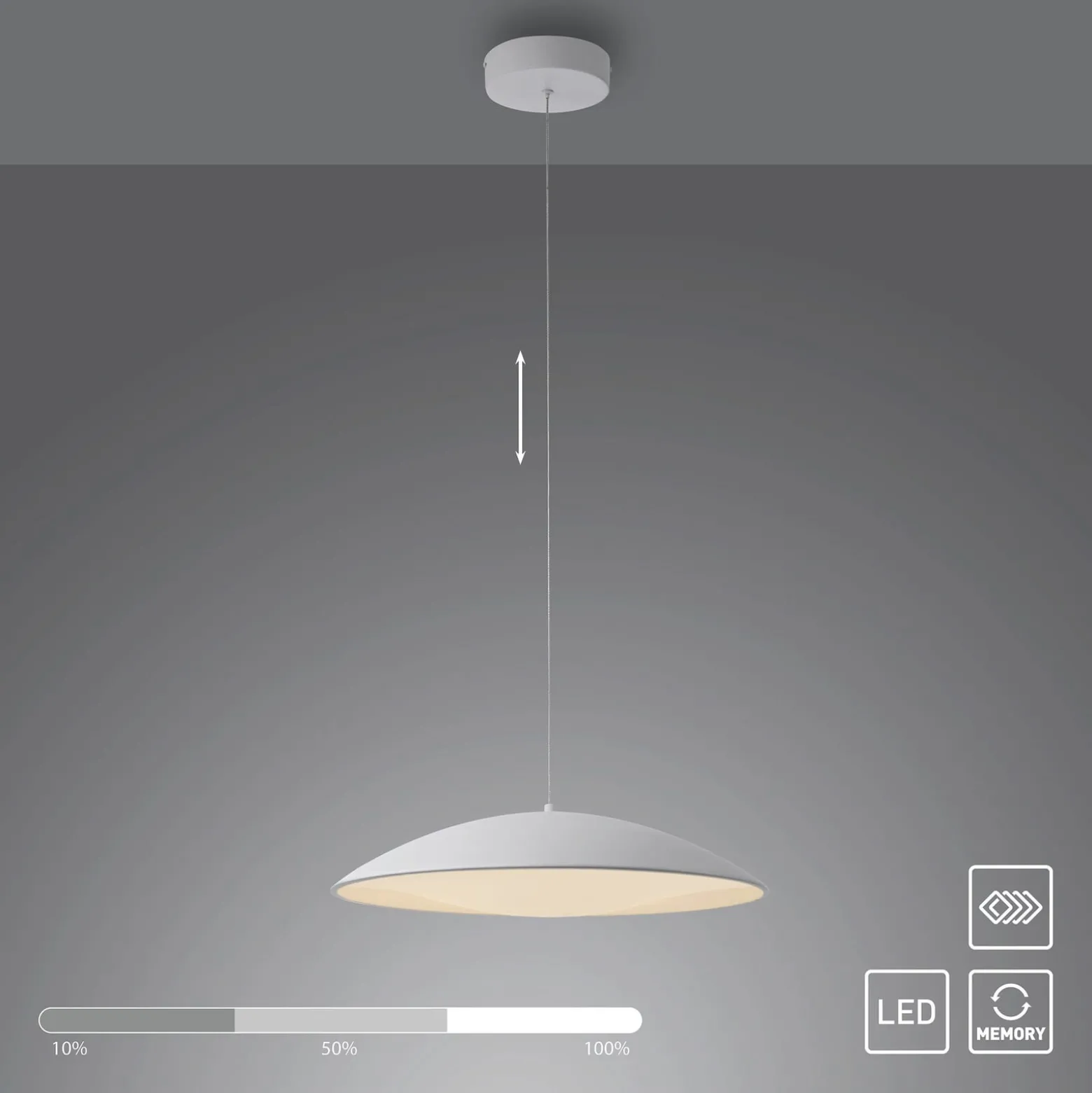 LENTE-LED-riippuvalaisin, valkoinen, Ø 50 cm, metalli, Switchdim