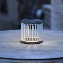Les Jardins LED-aurinkopöytävalaisin Halo, valkoinen, alumiini/graniitti
