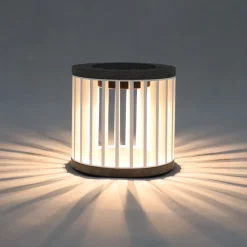Les Jardins LED-aurinkopöytävalaisin Halo, valkoinen, alumiini/graniitti