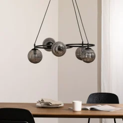 Libra olohuoneen valaisin, savunharmaa/musta, Ø 70 cm, 5-valo.
