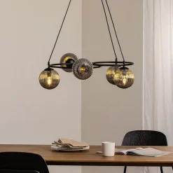 Libra olohuoneen valaisin, savunharmaa/musta, Ø 70 cm, 5-valo.