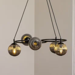 Libra olohuoneen valaisin, savunharmaa/musta, Ø 70 cm, 5-valo.