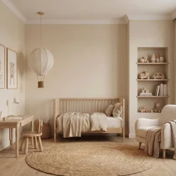 Lindby Aeris -lastenhuoneen riippuvalaisin, beige, Ø35 cm, tekstiili, E27