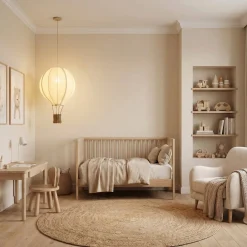 Lindby Aeris -lastenhuoneen riippuvalaisin, beige, Ø35 cm, tekstiili, E27