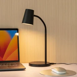 Lindby Ailina LED-pöytälamppu, korkeus 36 cm, musta, himmennettävä