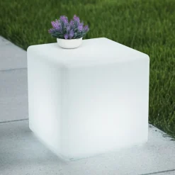 Lindby Akku-LED-ulkovalaisin Cubara, RGB, kuutio, muovi