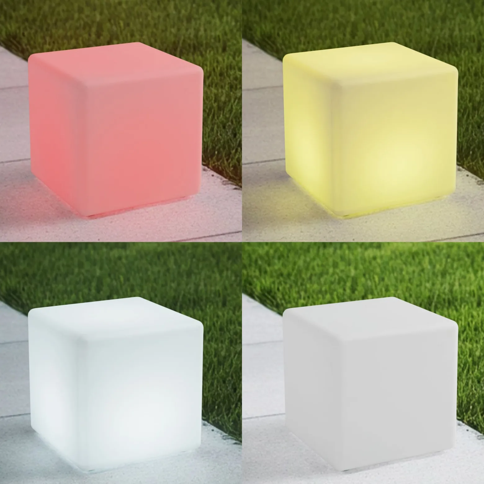 Lindby Akku-LED-ulkovalaisin Cubara, RGB, kuutio, muovi