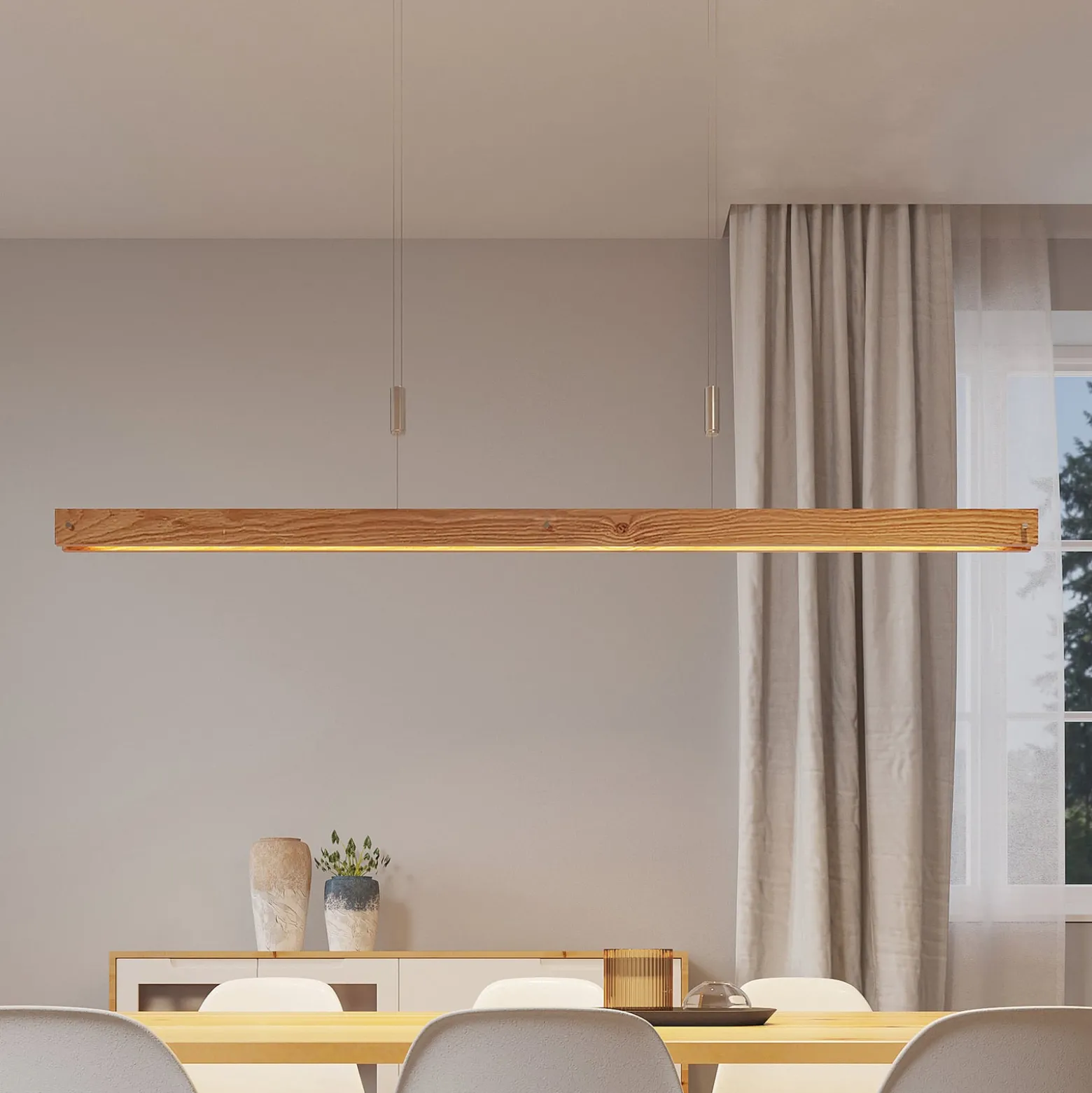 Lindby Alimara LED-riippuvalaisin, puuta, pituus 138 cm