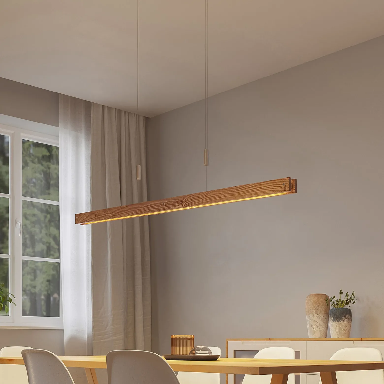 Lindby Alimara LED-riippuvalaisin, puuta, pituus 138 cm
