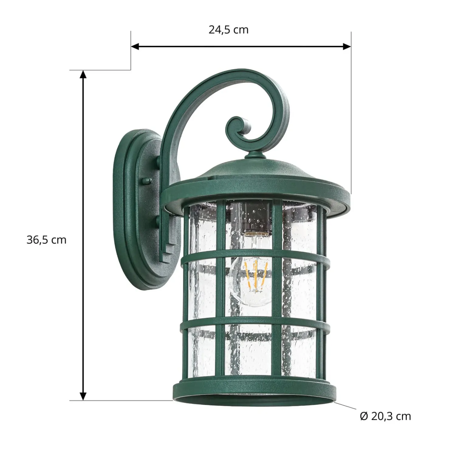 Lindby Ankea -ulkoseinälamppu, vihreä, korkeus 37 cm, IP23, E27