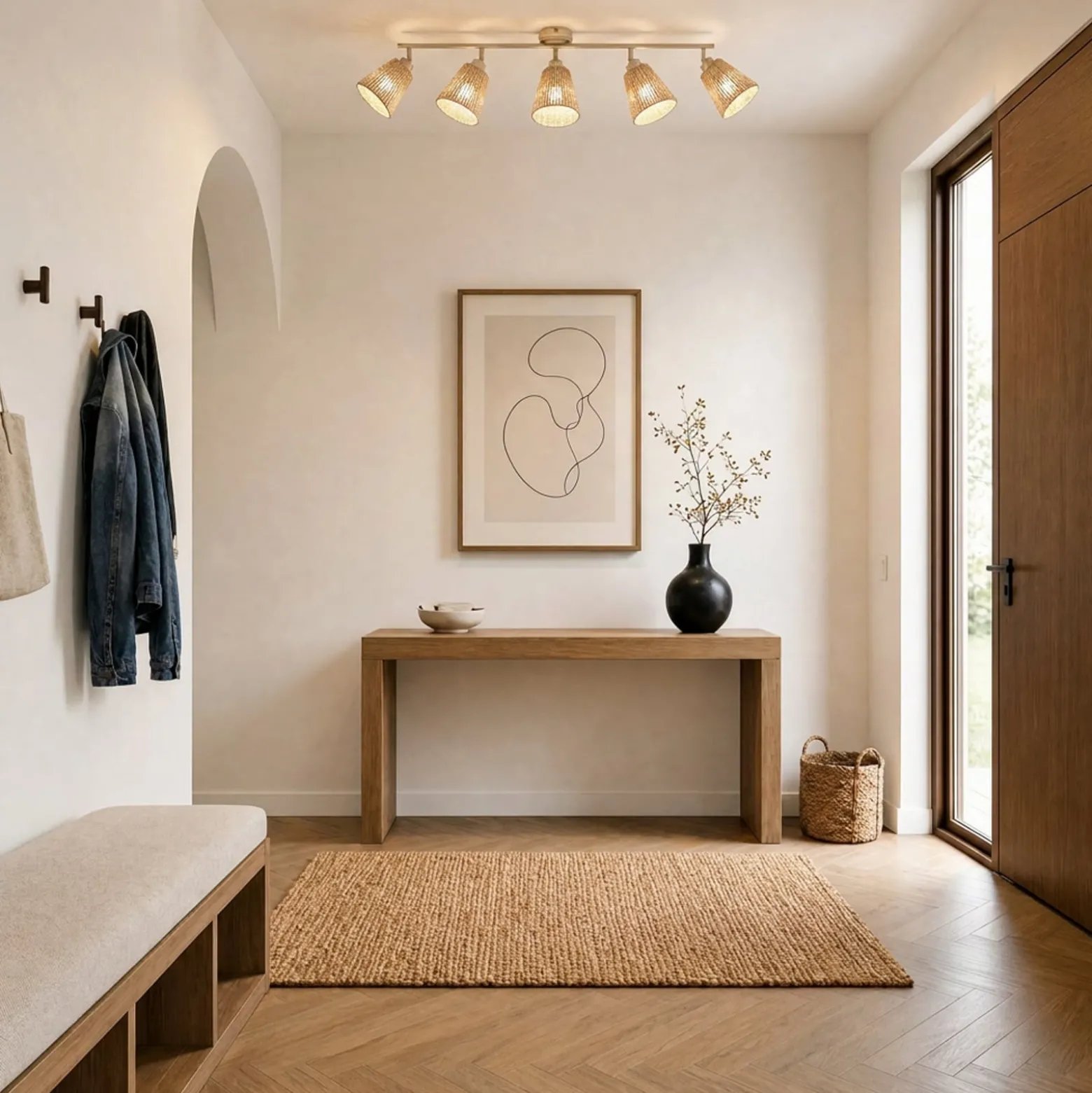Lindby Anuva -kattokohdevalo, 86 cm, 5-lamppuinen, beige, paperi