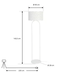 Lindby Aralena lattiavalaisin, valkoinen, metallia, korkeus 143,5 cm