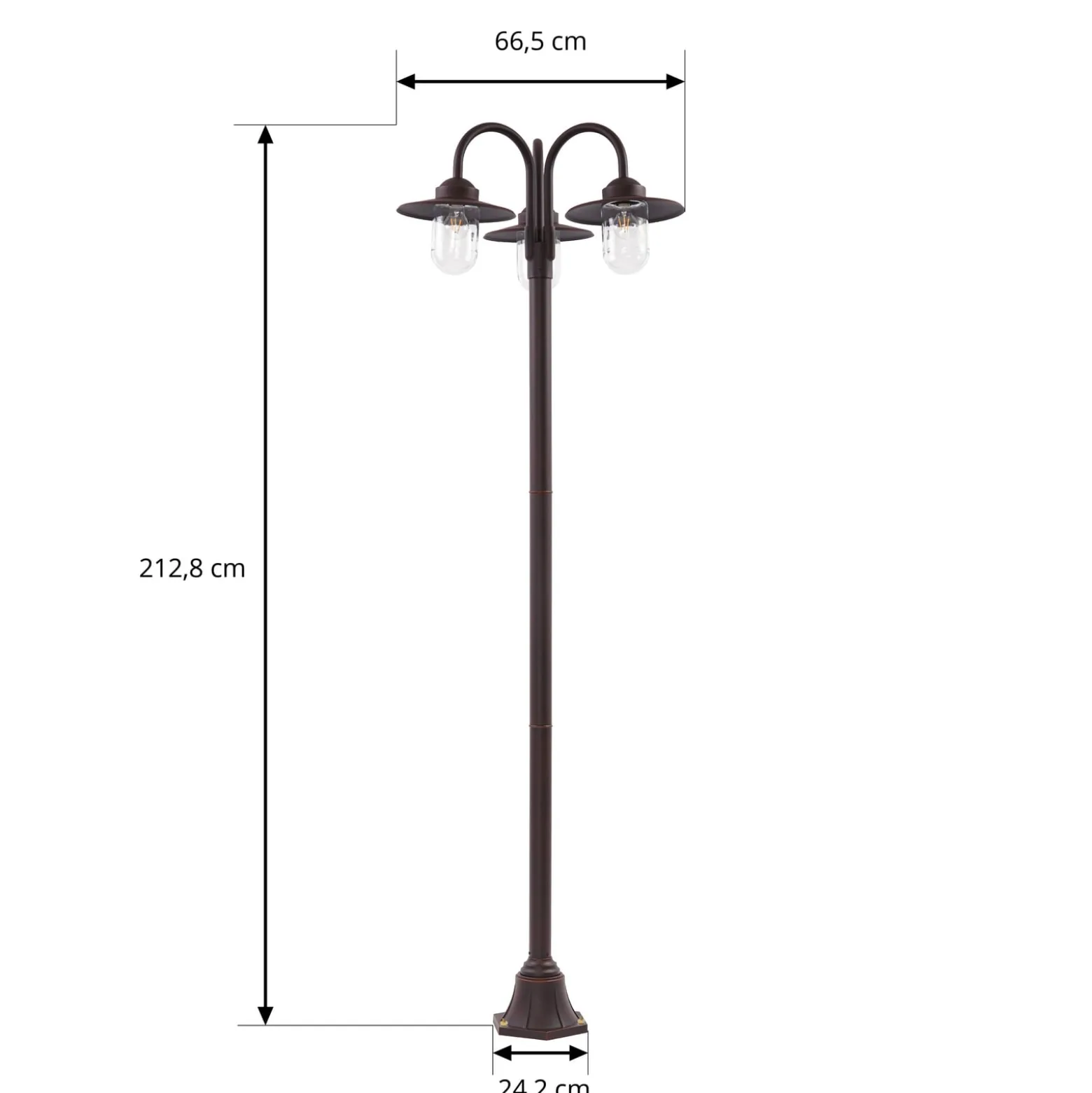 Lindby Bilma -ulkovalaisin, 3-lamppuinen, ruoste, 220 cm, lasi, IP65