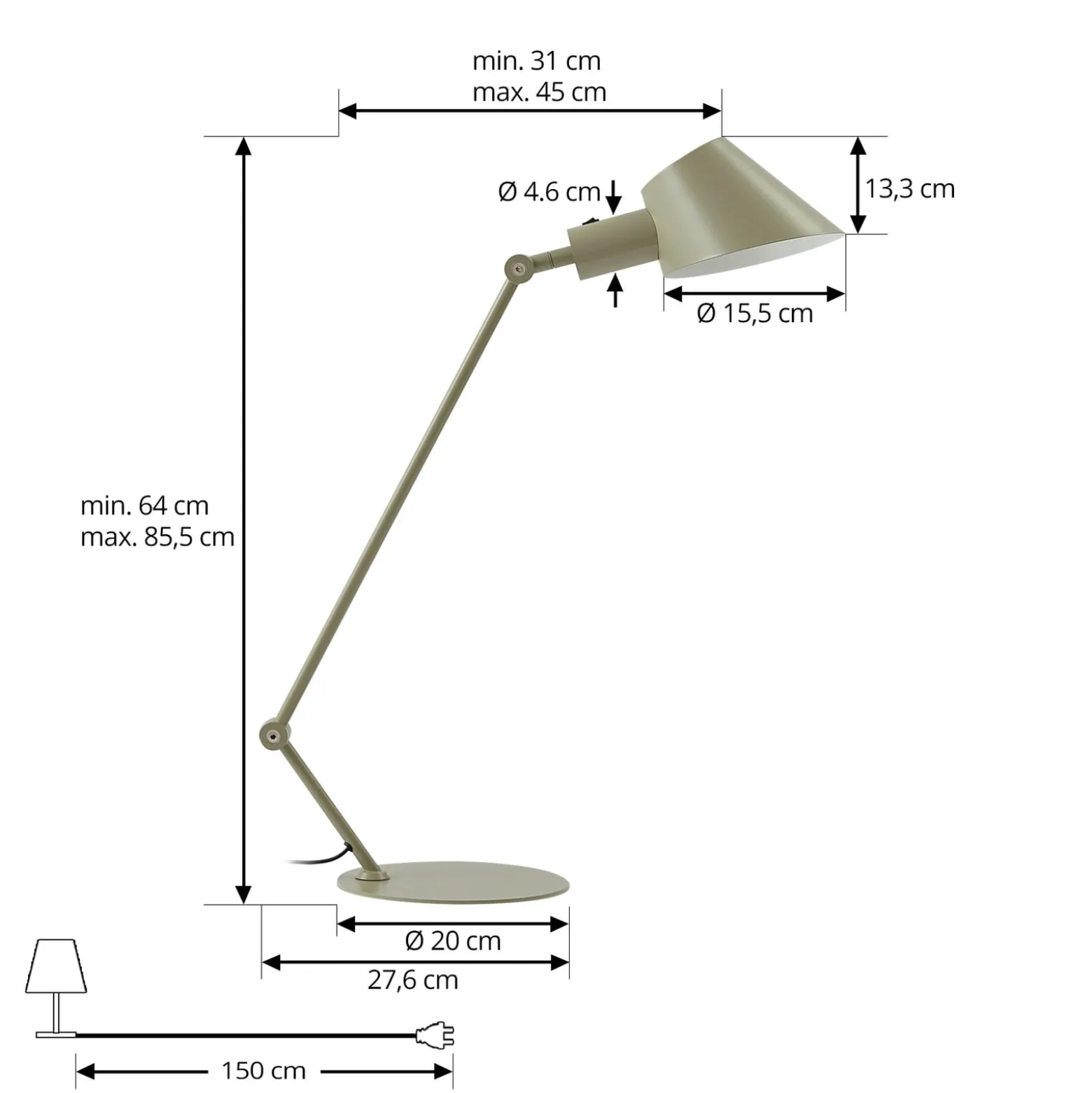 Lindby Corali pöytävalaisin, vaaleanvihreä, metalli, korkeus 64cm