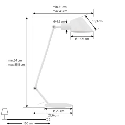 Lindby Corali pöytävalaisin, valkoinen, metalli, korkeus 64cm