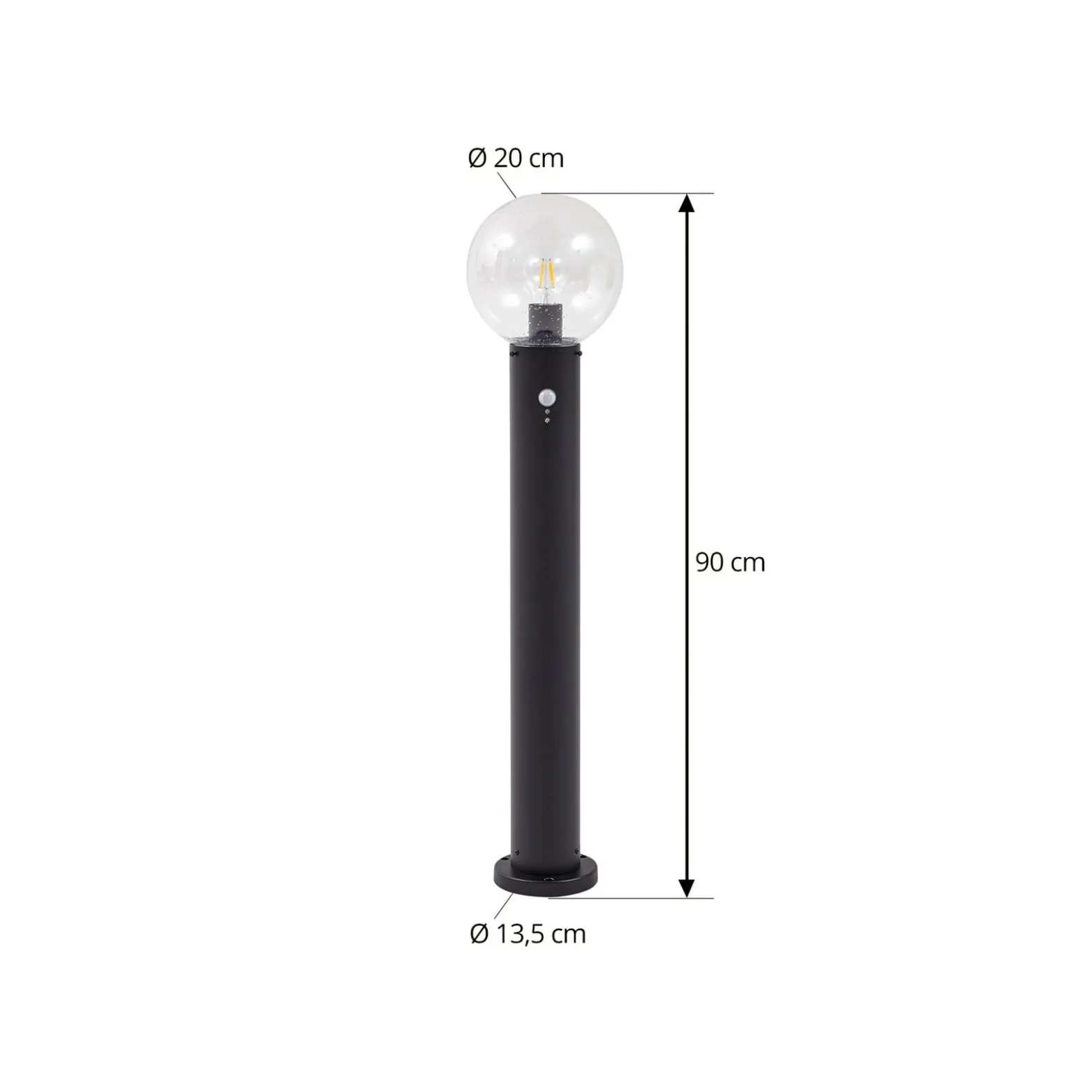 Lindby Dangan-pylväsvalaisin, kirkas, 90 cm, lasi, anturi