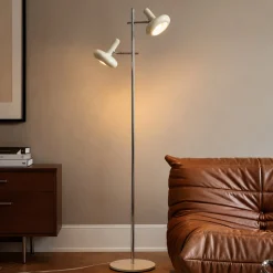Lindby Dylan -lattiavalaisin, 2-lamppuinen, kromi/beige, 150 cm, E14