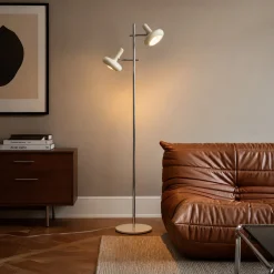Lindby Dylan -lattiavalaisin, 2-lamppuinen, kromi/beige, 150 cm, E14