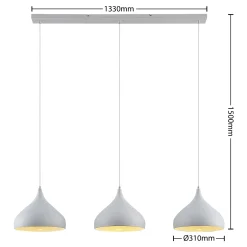 Lindby Elamira-riippuvalaisin, valkoinen, metalli, 133 cm, 3-valo.
