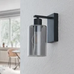 Lindby Emavi seinävalaisin, musta/savunharmaa, lasi, E27