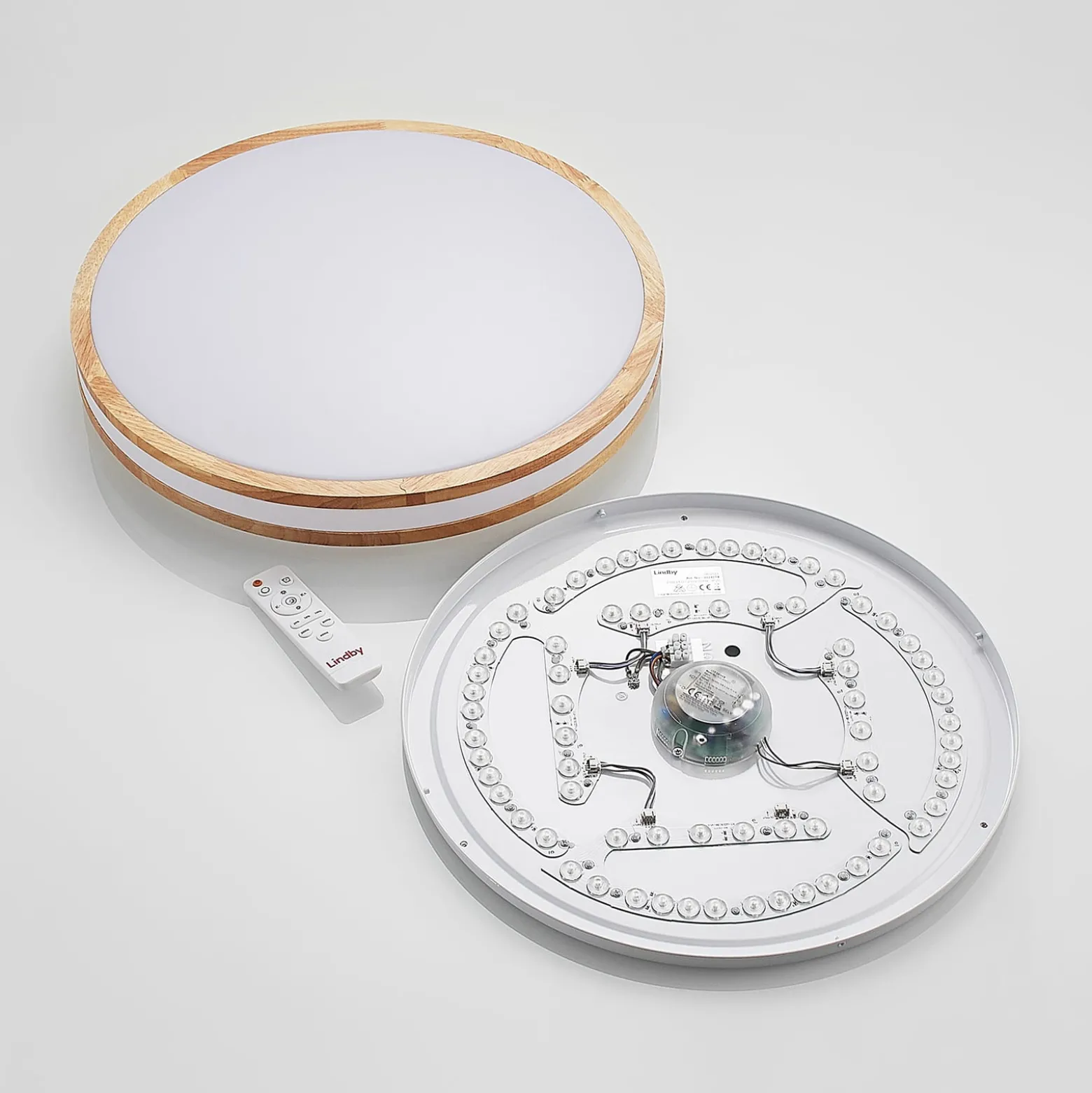 Lindby Emiva LED-kattovalaisin, 50 cm, vaalea puu, CCT