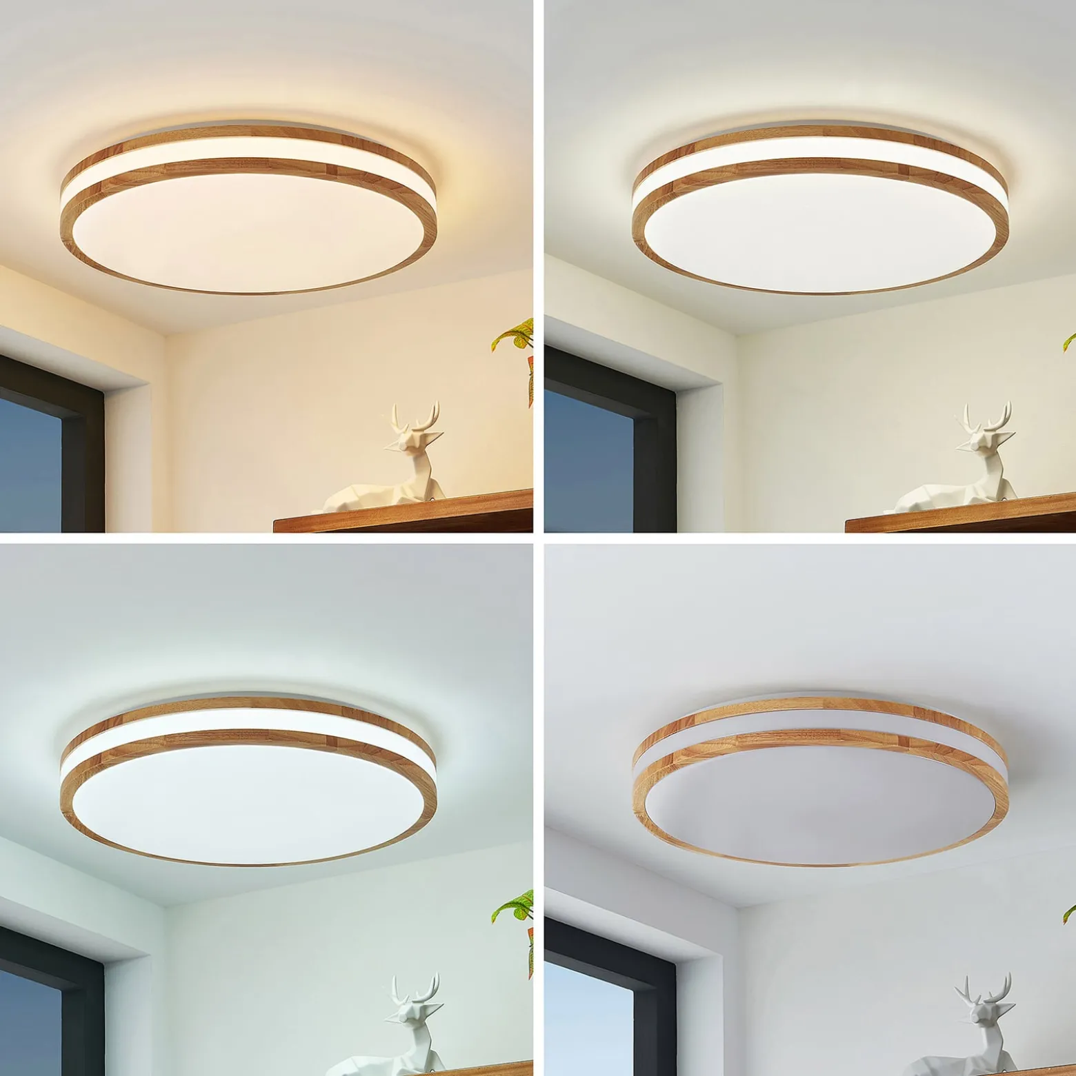 Lindby Emiva LED-kattovalaisin, 50 cm, vaalea puu, CCT