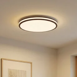 Lindby Emiva LED-kattovalaisin, halkaisija 50 cm, tumma puu, CCT