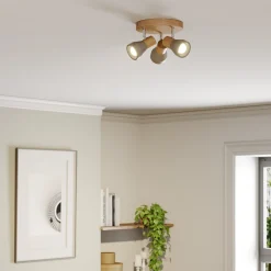 Lindby Filiz valonheitin, 3-valo, Ø 20 cm, puu, betoni, E14