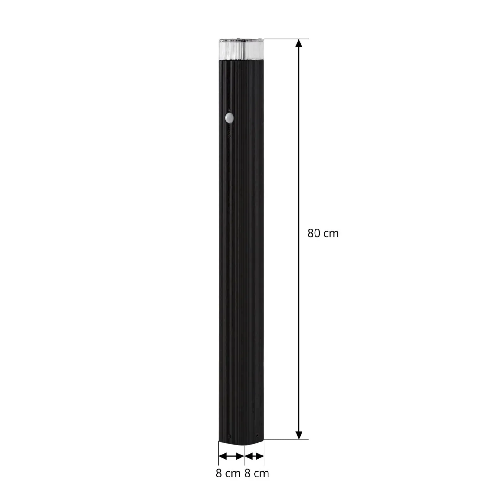 Lindby Halvar-pylväsvalaisin, 80 cm, musta, IP65, GU10, anturi