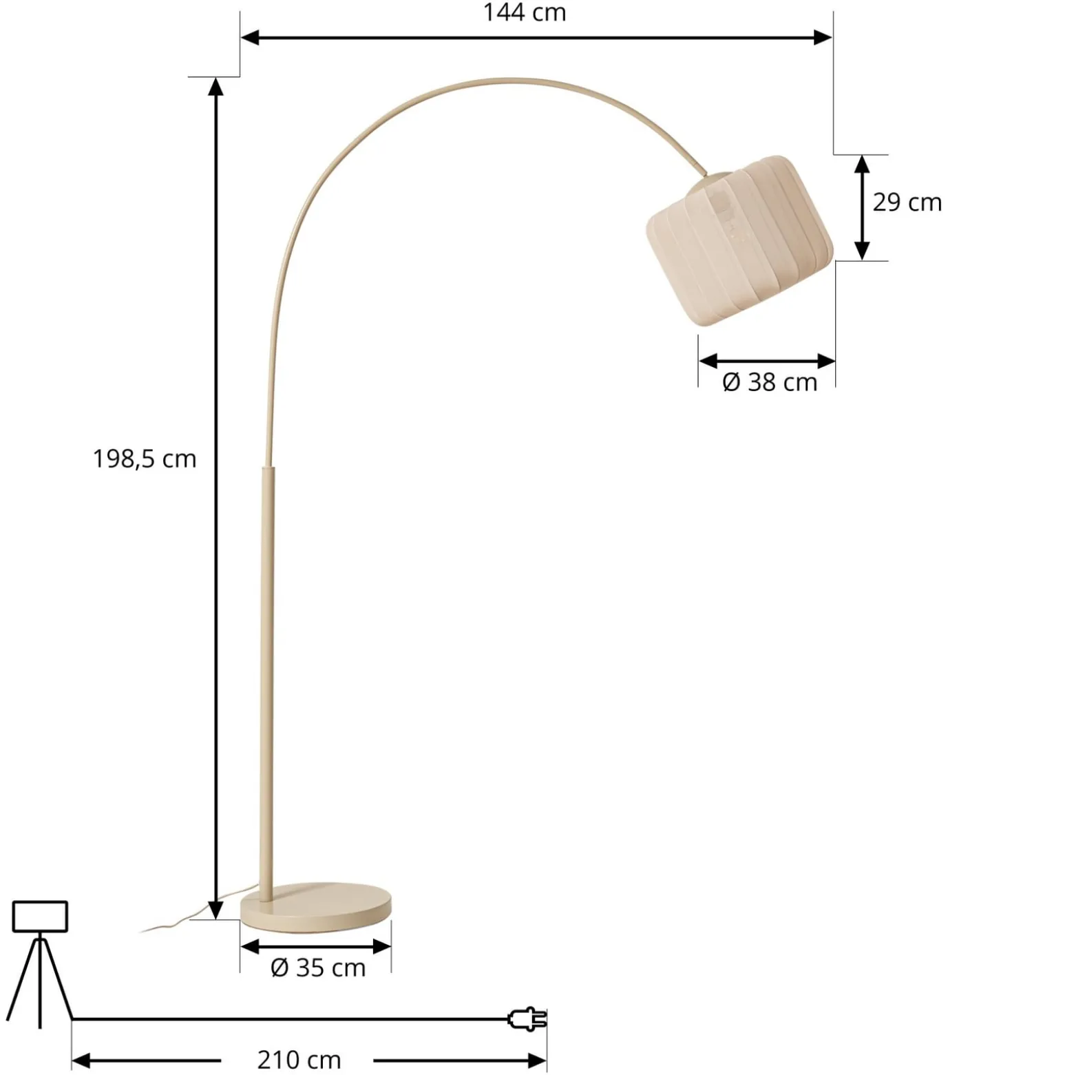 Lindby Helin-kaarivalaisin, beige, tekstiili, korkeus 198,5 cm