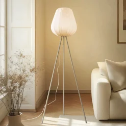 Lindby Helin lattiavalaisin, beige, tekstiili, kolmijalka, 144 cm, E27