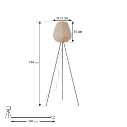 Lindby Helin lattiavalaisin, beige, tekstiili, kolmijalka, 144 cm, E27