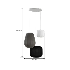 Lindby Helin riippuvalaisin, musta/valkoinen/harmaa, Ø 60 cm, 3-lamppuinen.