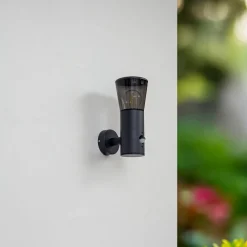 Lindby Heulo -ulkoseinävalaisin, halkaisija 10,5 cm, savuharmaa, liiketunnistin