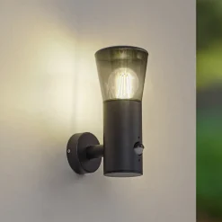 Lindby Heulo -ulkoseinävalaisin, halkaisija 10,5 cm, savuharmaa, liiketunnistin