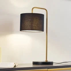 Lindby Hillary pöytävalaisin, musta/kulta, marmori, 49 cm