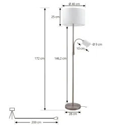 Lindby Jaileen lattiavalaisin, valkoinen, tekstiili, 170 cm, lukuvalo