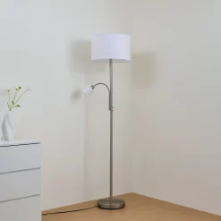 Lindby Jaileen lattiavalaisin, valkoinen, tekstiili, 170 cm, lukuvalo