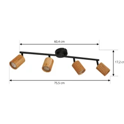 Lindby kattokohdevalo Stralino, 4-lamppuinen, pituus 60 cm, puu