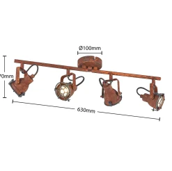 Lindby kattopilkku Scabra, 63 cm, ruosteenruskea, 4-valaisin, metallia